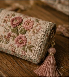 花卉刺繡手拿包與流蘇裝飾