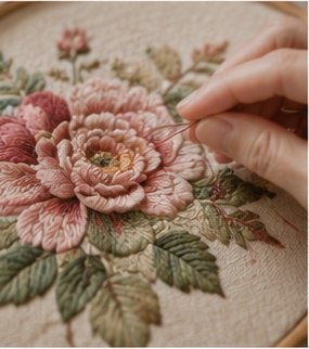 花卉刺繡針法與立體繡線細節