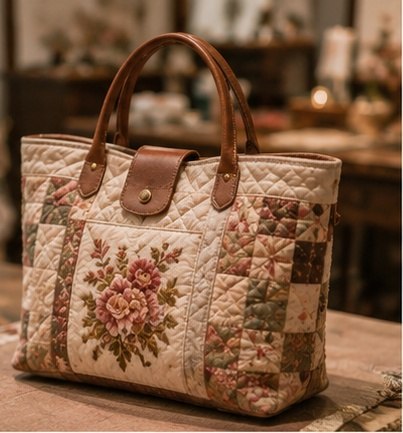 手工拼布花卉手提包作品